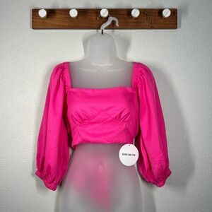 Shein Vacay Pink Tie Back /Off Shoulder Crop Top Size Medium Valentine’s